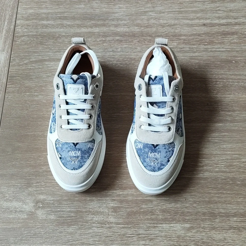 MCM Vintage Monogram‎ Jacquard Low-Top Platform Sneakers Blue 7.5 New in Box